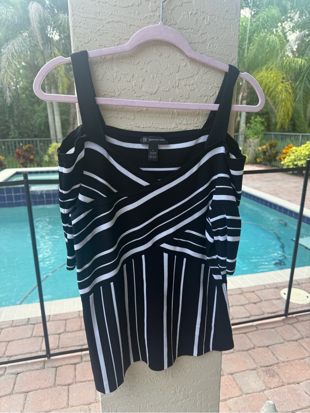 INC International Concepts Black and White Striped Tank Top